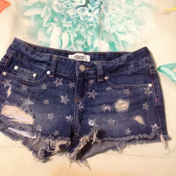 🦋 Pink Victoria's Secret denim shorts size 0 - Picture 2 of 6